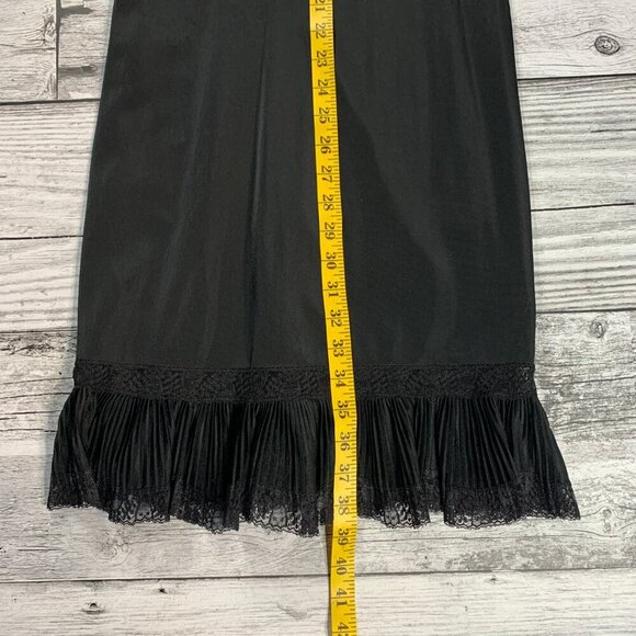 Vintage Babydoll Slip Dress Black Satin Sheer Lace Trim Ruffle Nightgown - Picture 11 of 13